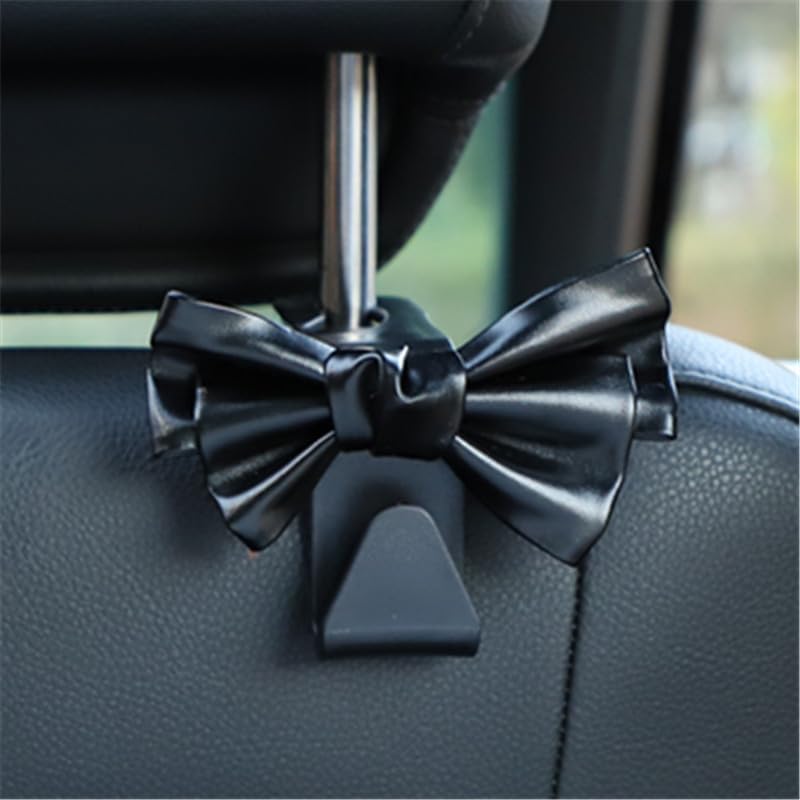 LIFOPY 2 Pack Car Purse Hooks, Cute Bow Car Seat Headrest Hook Hanger for Purses and Bags, Space-Saving Car Accessory(black) - Image 2